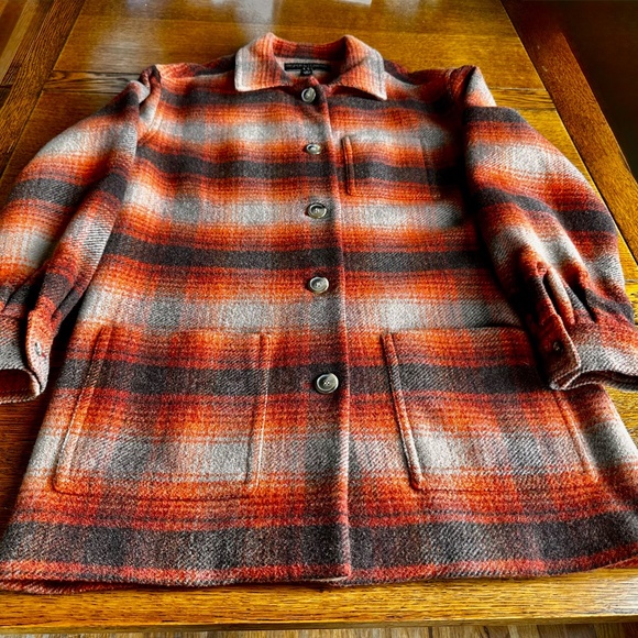 Orange Plaid 3/4 Length Jacket Wool & Mohair. Great Fall Colors c90s by Kasper - Picture 10 of 16